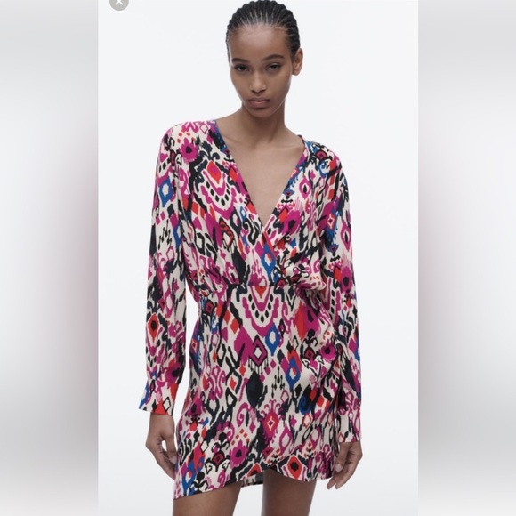 NWT Zara Abstract Print Faux Wrap dress Medium - Picture 3 of 12